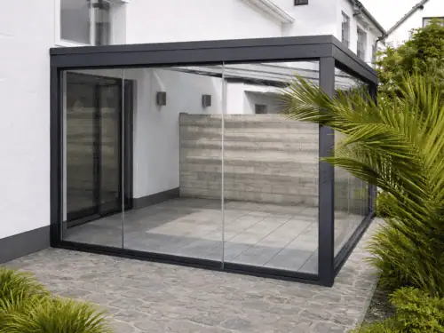 Glasschiebewand aus ESG-Glas bis 2.000 mm | 4 - läufig | 3 Scheiben