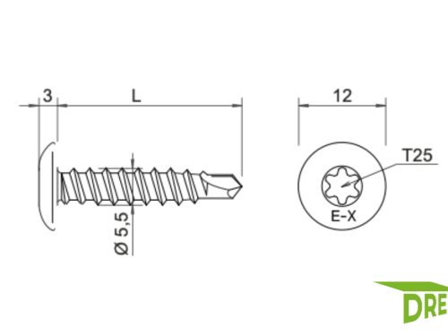 E-X Bohrschraube T 25 BR 2 ohne Scheibe 5,5 x 25 Inox